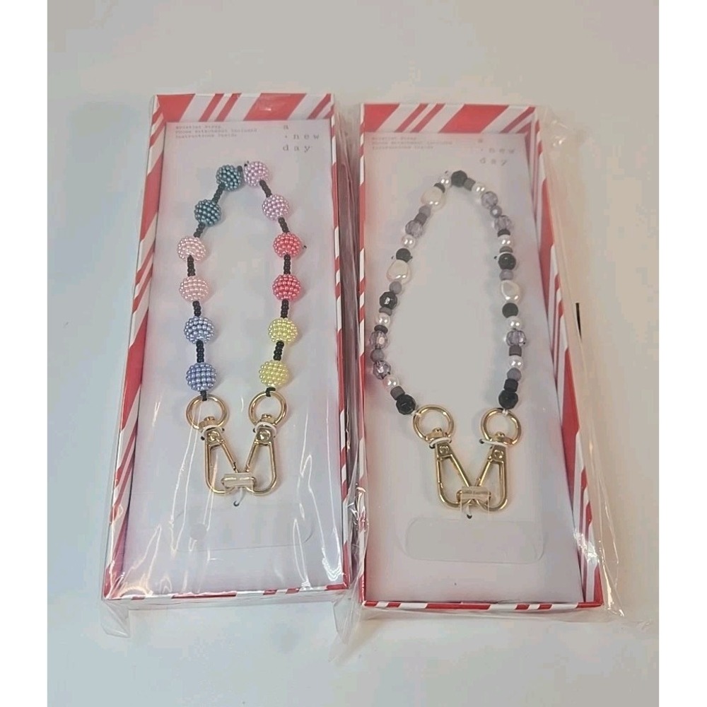 Wristlet Strap Multicolored/Black/ Gray Beaded Strap for Phone Purse Set Of 2